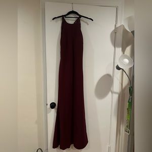 Burgundy high neck bridesmaid dress
